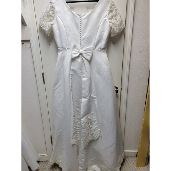 Aurora D'Paradiso Wedding Dress Plus Size 18 White Satin A-Line Vintage No Train - Picture 4 of 12